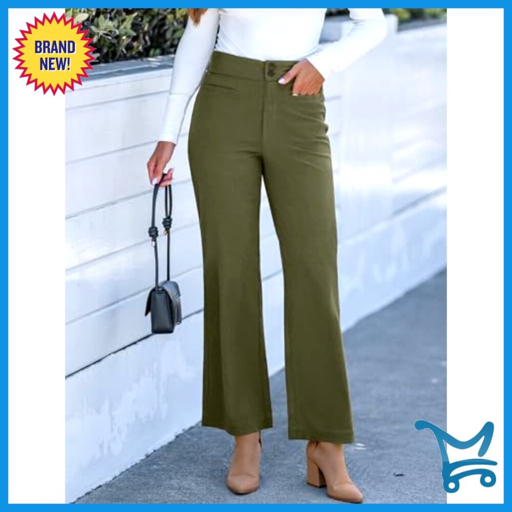 Corduroy Wide Leg Pants High Waisted Elastic Waist Work Casual Trousers - Picture 2 of 7